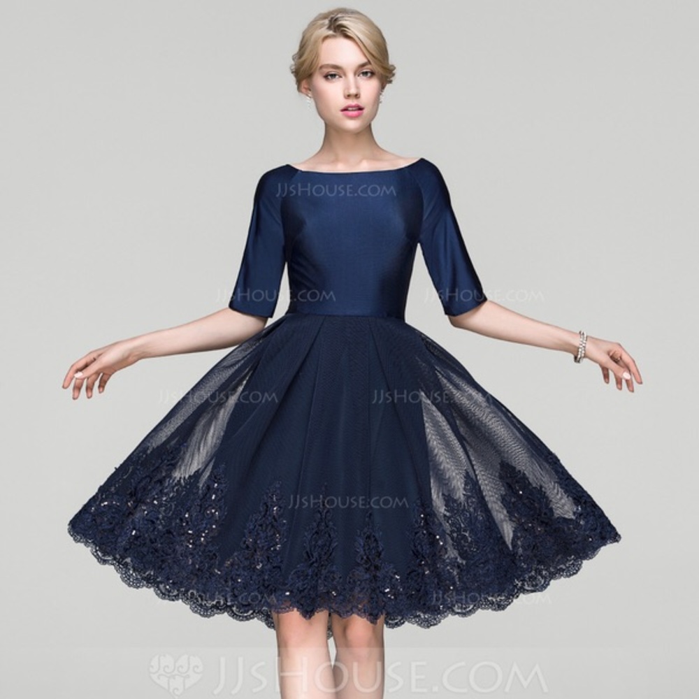 JJs House A-Line Knee Length Tulle Navy Dress